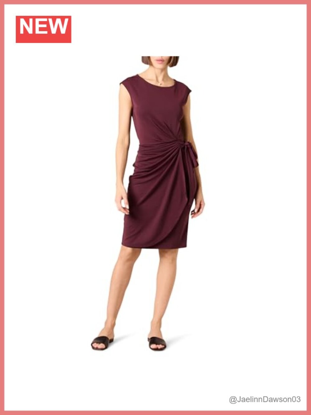 Women's Faux Wrap Dress Cap Sleeve Boat Neck Matte Jersey Pleated